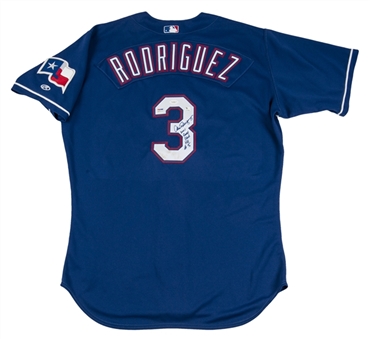 2001 Alex Rodriguez Game Used, Signed and Inscribed Texas Rangers Blue Alternate "Home Run" Jersey (MEARS, PSA/DNA & JSA)